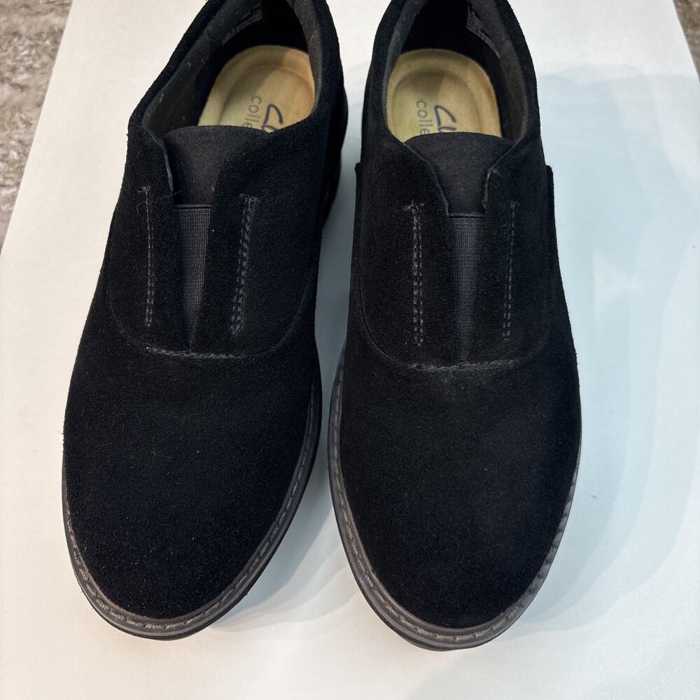 Clarks Women's Airabell Sky Black Suede Slip-On Platform Loafers size 7